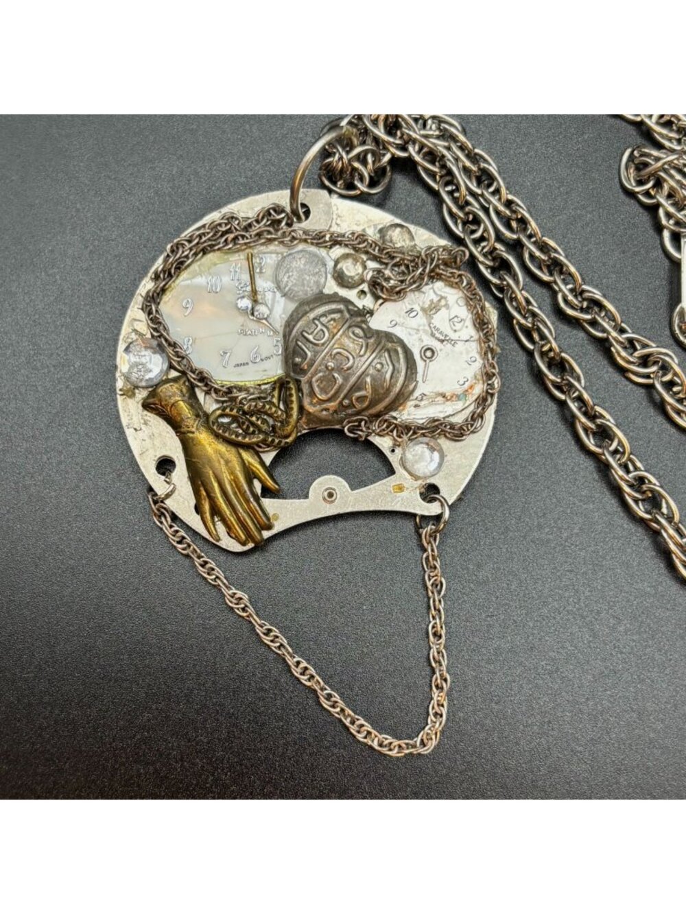 Vintage Steampunk Watch Movement Pendant Necklace Victorian Heart Assemblage Art